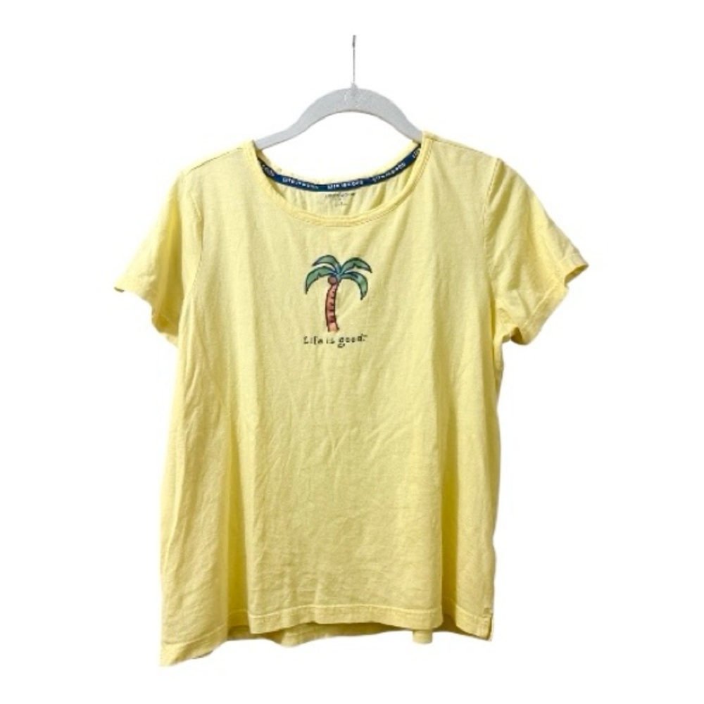LIFE IS GOOD Ladies Sleep Shirt Yellow Size S Soft Comfy Palm Tree Cotton Blend